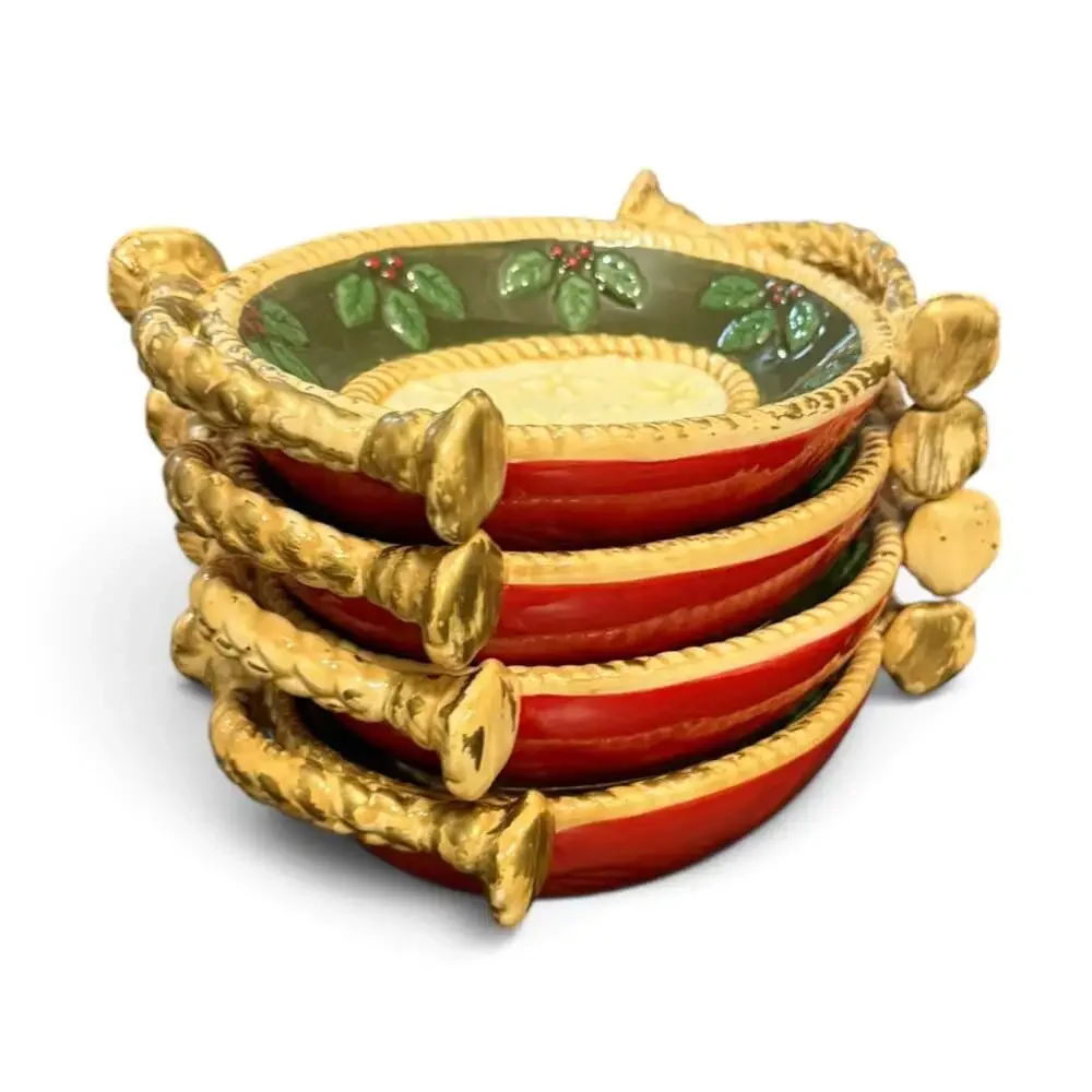 Studio Nova Woodland Holly Santa JA015 Hand Painted Ceramic Dish Set of 4